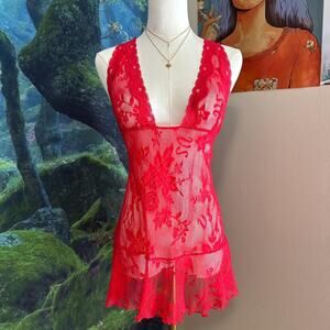 victoria's secret red lace halter babydoll lingerie dress xl